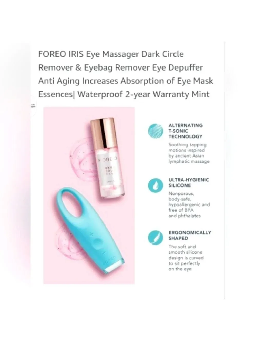 FOREO IRIS Illuminating Eye Massager in Mint NIP